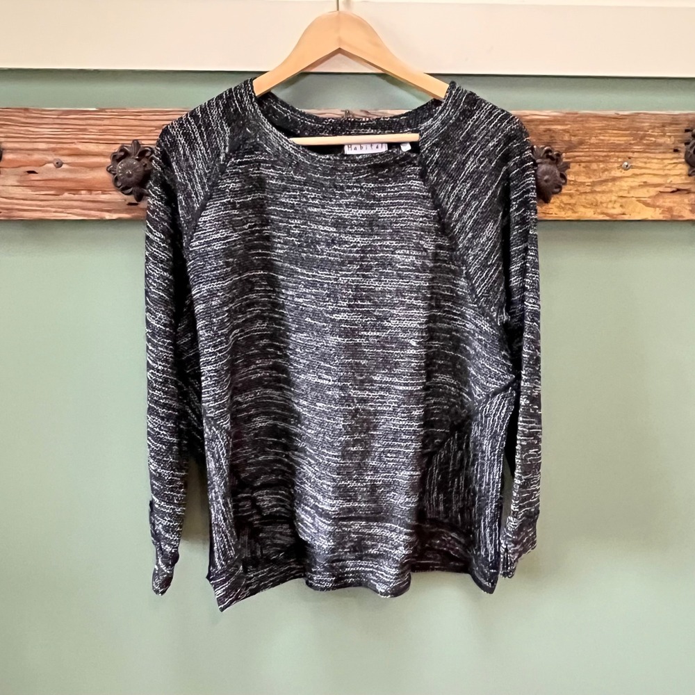 Habitat Womens XL‎ Black White Marled Knit Raglan Sleeve Top Sweater 38016